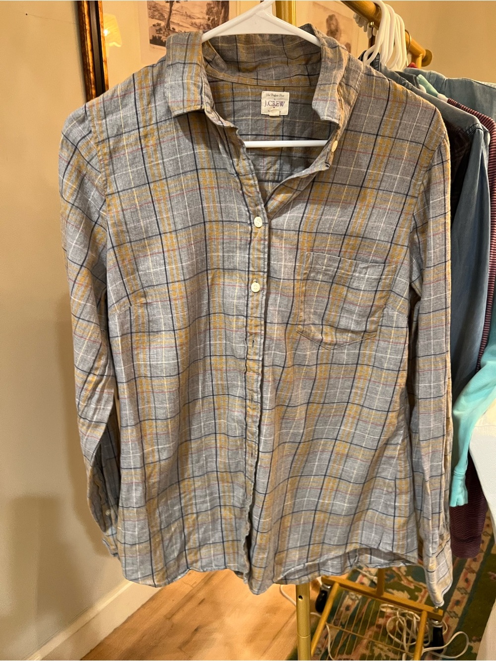 J. Crew Womens a Gray and Yellow Plaid Button-Up Shirt